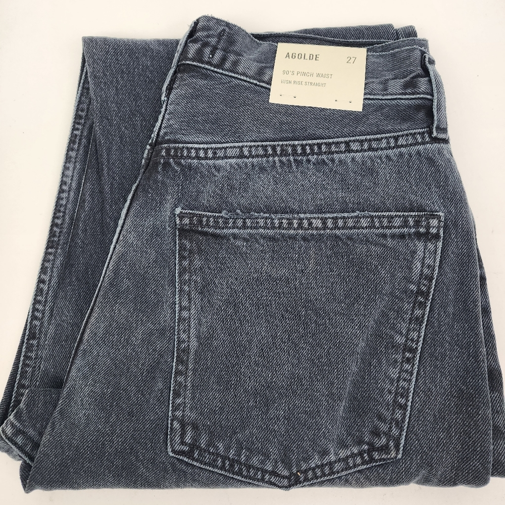 Agolde 90s PinchWaist High Rise Straight Leg Cotton Jeans Black Distressed NWT